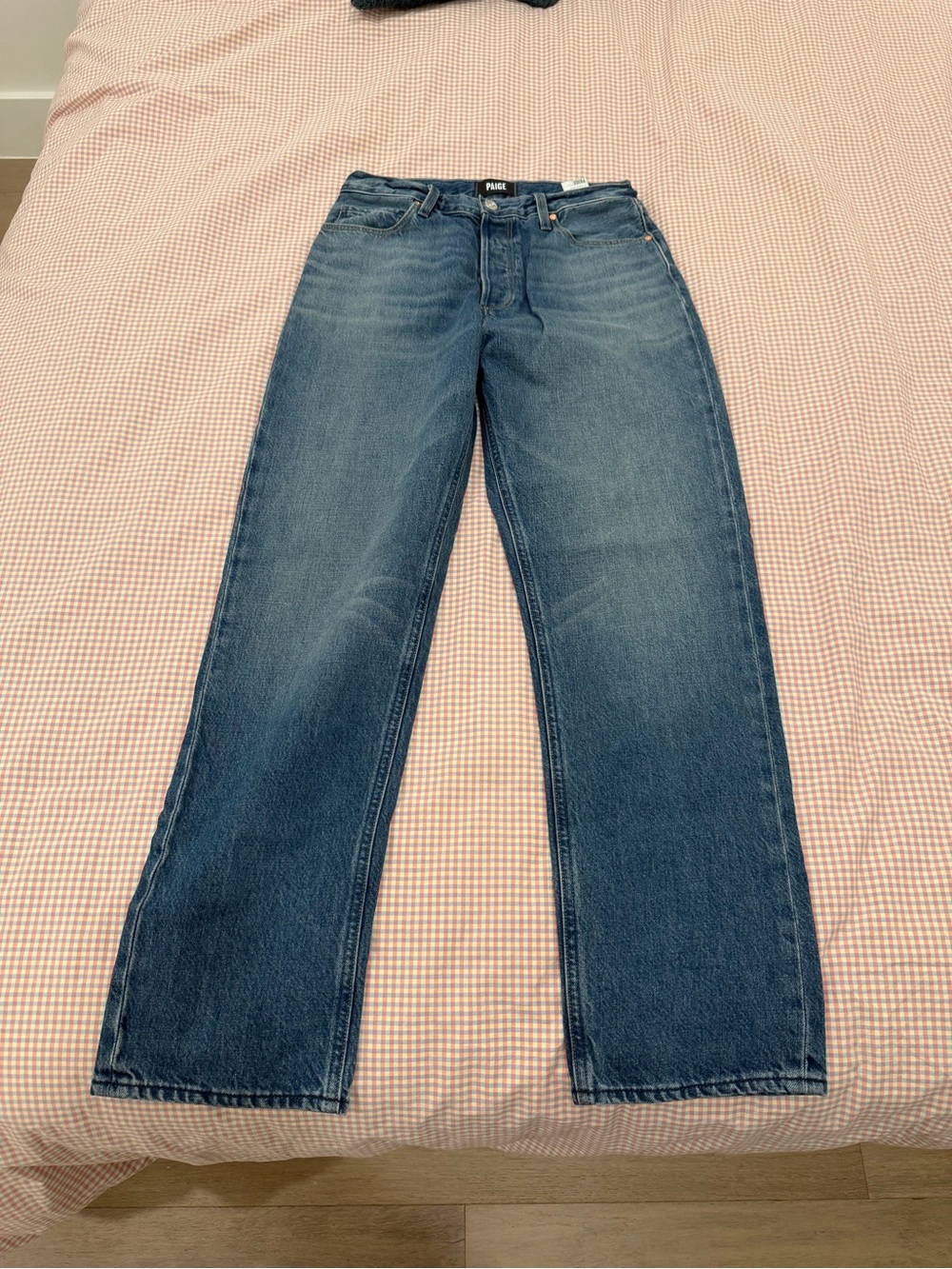 PAIGE womens Straight-Leg Jeans in Medium Blue Wash